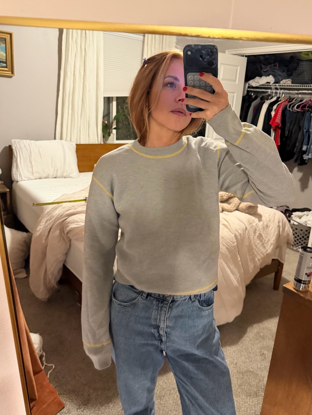 rag & bone Gray Crewneck Sweatshirt with Yellow Stitching